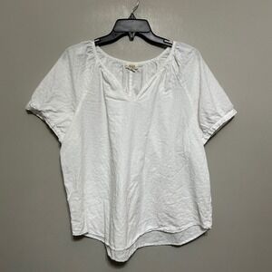 ANA Women's Blouse XXL White Cotton V Neck Short Sleeve Casual Peasant Tunic Top